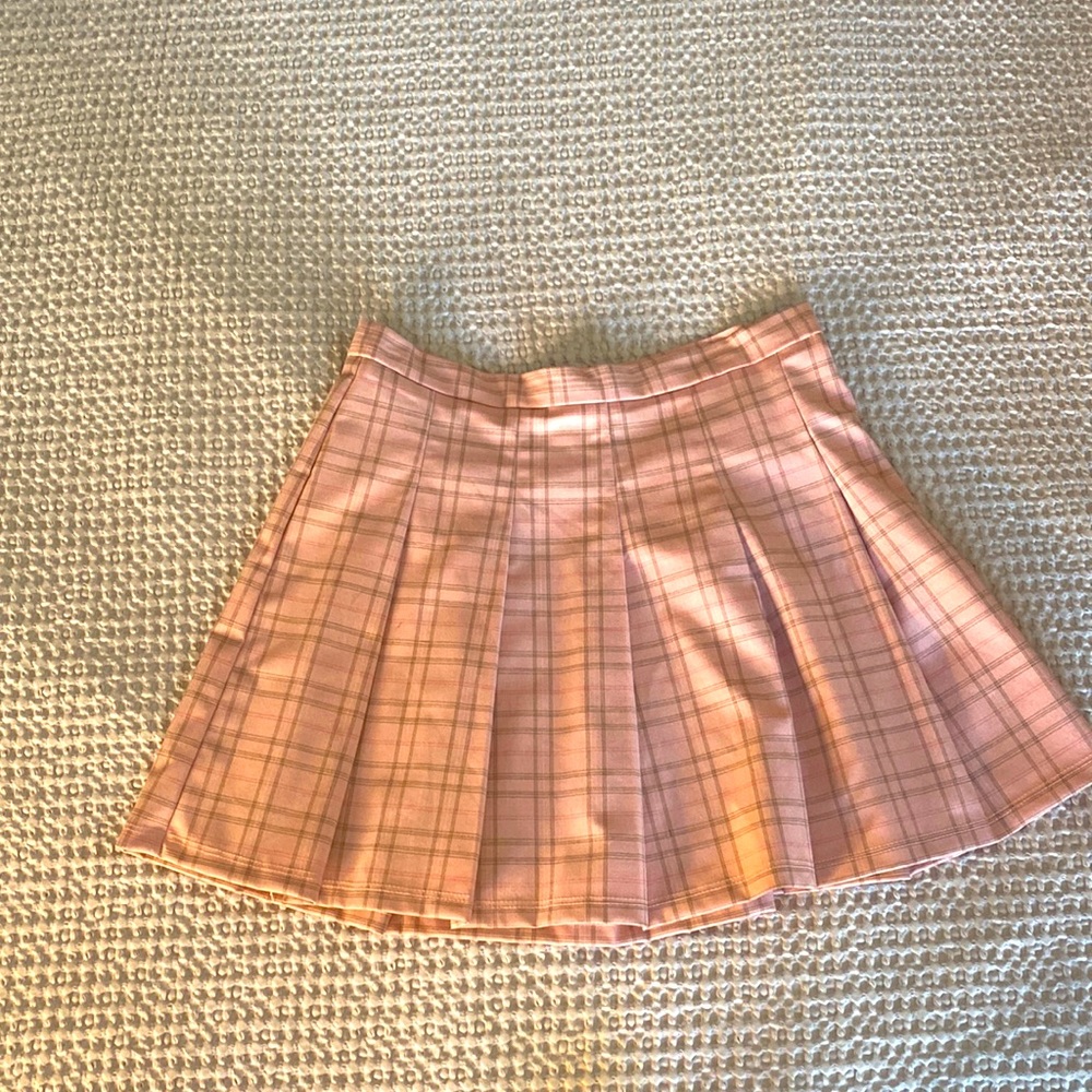 Pink plaid pleated mini skirt altered states